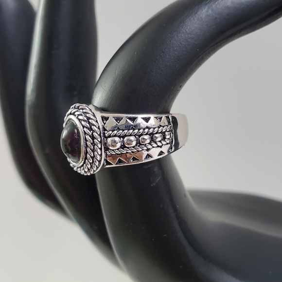 Sterling Silver 925 Black Opal Red Solitaire Ring - Picture 3 of 10